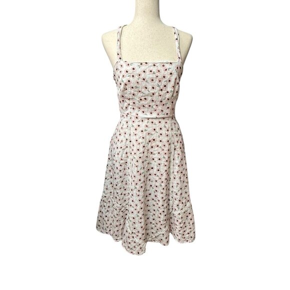 Hutch Printed Belle Dress Sz 4 MSRP $370 White Pink Floral Strappy Lined Pocket